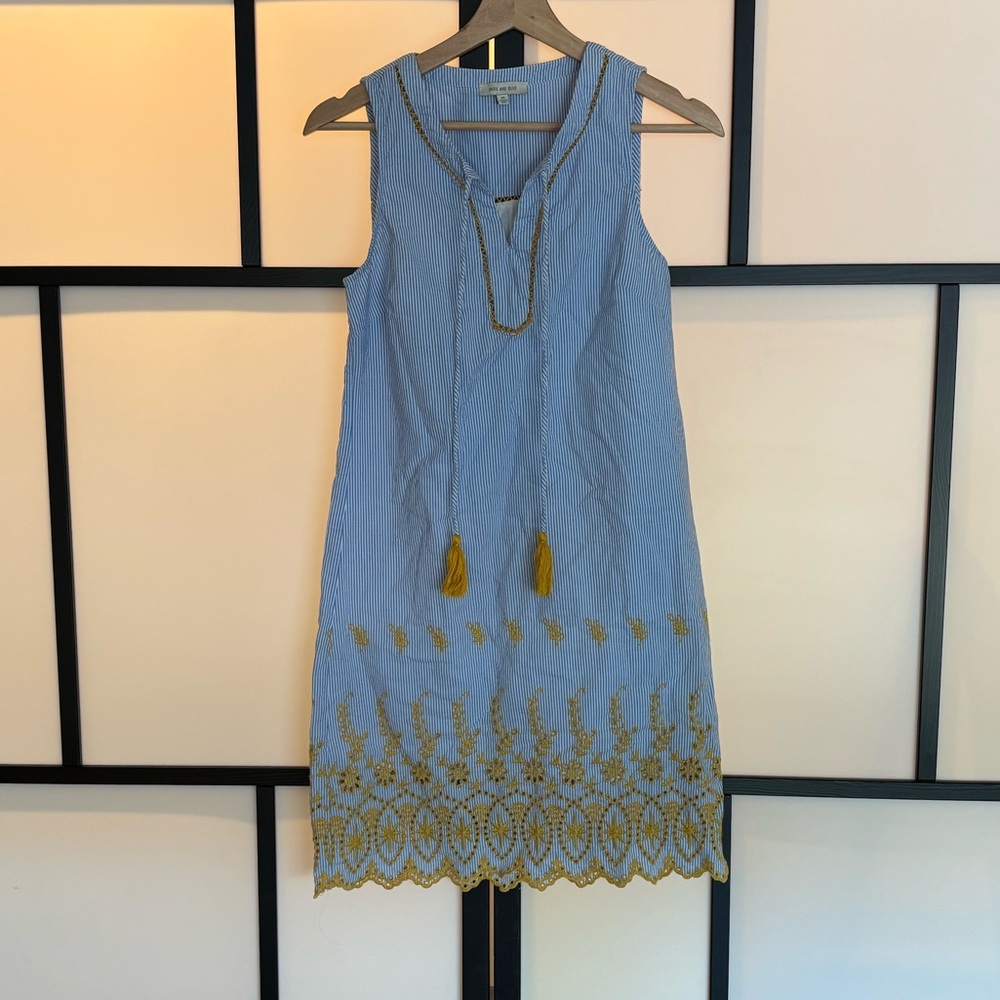 Anthropologie skies are blue pinstripes eyelet dress. Size XS